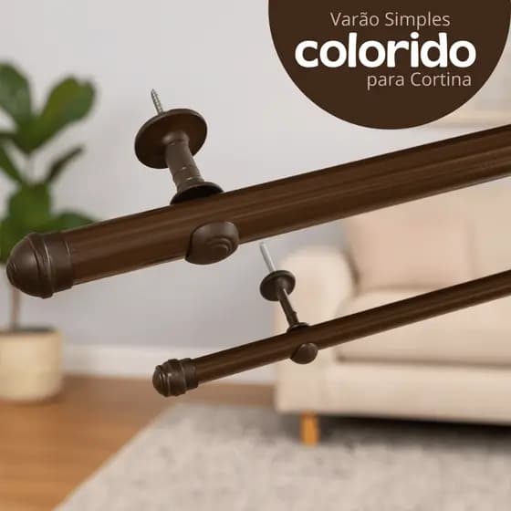 Varão Cortina 4,3,2 E 1 Metros Bastão Kit Completo Suporte De Parede Vara Varal 19mm