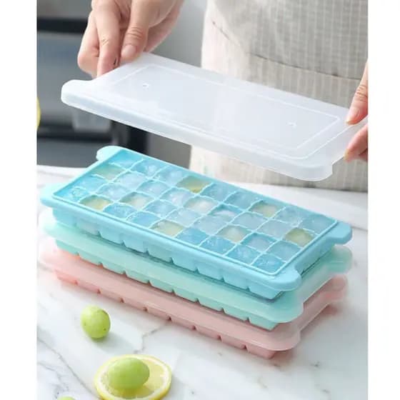 Forma De Gelo 36 Cubos Silicone Verde Com Tampa