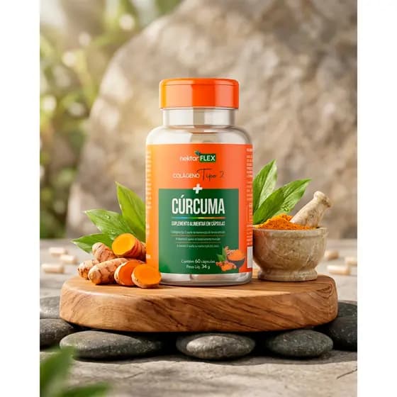 Cúrcuma 100% Pura Com Colágeno Tipo 2 Para Dor Articular 2 Potes 120 Cápsulas Nektar Flex