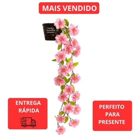 Arranjo Pendente Cerejeira e vaso trançado a mão pendente decorativo Enfeite