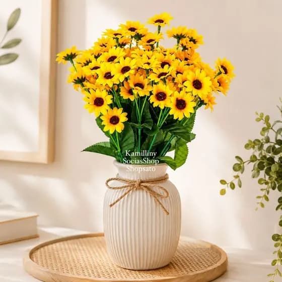 Buque De Girassol Artificial Com 21 Flores Decoração Festas Casamento Ambientes de Casa