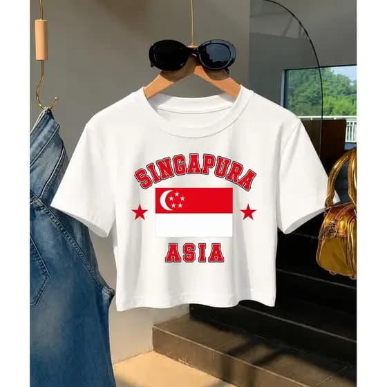 Cropped T Shirt Camisa Continentes Feminino Singapura Asia
