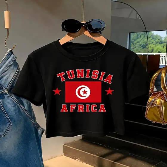 Cropped T Shirt Camisa Continentes Feminino Tunisia Africa