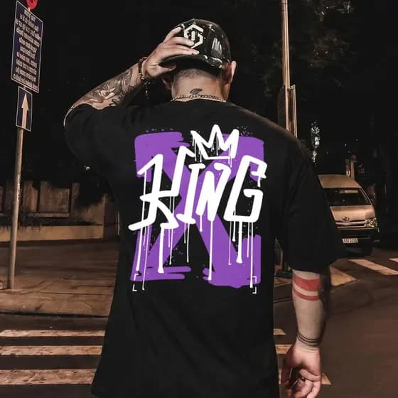 Camisa Estampada StreetWear King 100% Algodão Camiseta Casual Rei Moda Urbana Blusa Camisa