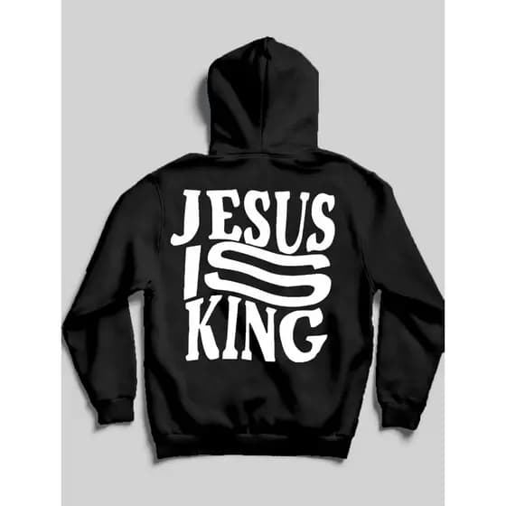 Moletom Canguru Cristão Jesus Is King Capuz Bolso Casaco Evangélico Feminino Masculino Flanelado Unisex Inverno Algodão