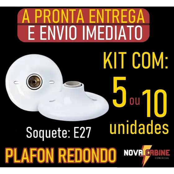 Kit 5/10 Luminárias Plafonier Plafon Redondo Lâmpada Teto E27 Soquete Bocal Bivolt 100w