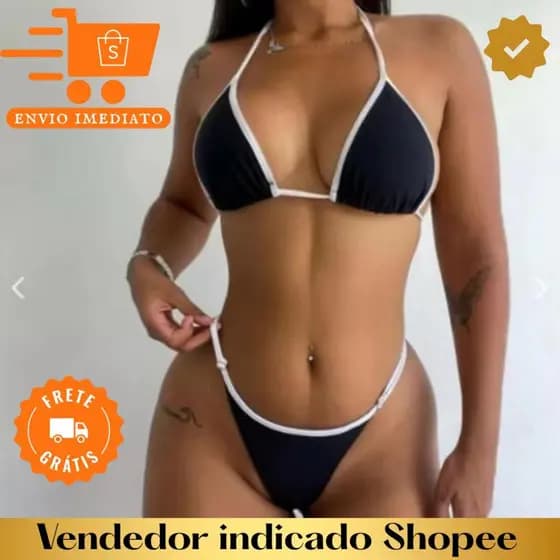 Biquini Cortininha marquinha de fita bicolor com regulador diversas cores ENVIO IMEDIATO fio