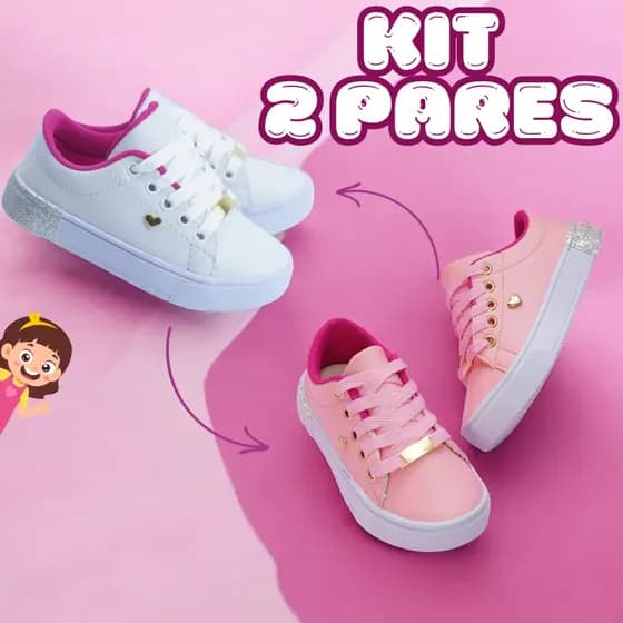 Kit 2 Pares Tênis Menina Infantil Escolar Super Macio 25-36 Frete Rápido