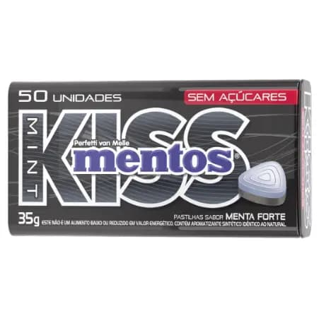 2X Mentos Kiss Menta Forte 50un/35g Pastilha Kiss Mentos Kiss Strong Mint Sem Açúcar