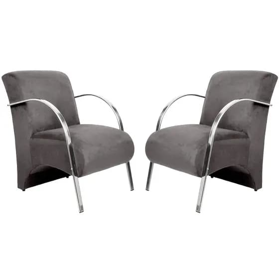 Kit 2 Poltrona Decorativa Predoli Braço de Alumínio Suede, Recepção, Sala, Quarto, Barbeiro, Consultório