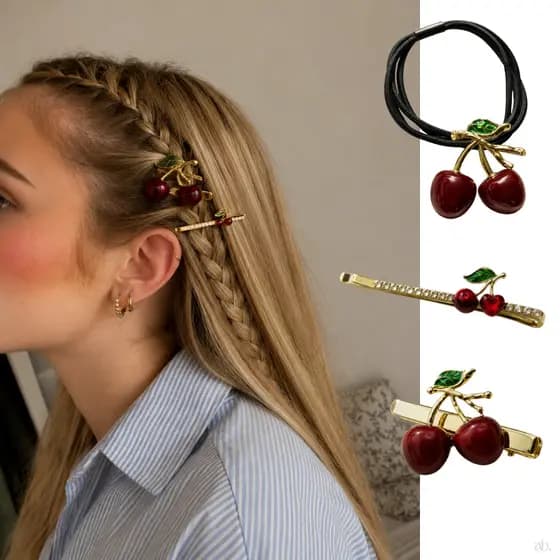 Kit 3 Grampos Elástico Xuxa Presilhas Dourado Prata Metal Cabelos Meninas Cereja