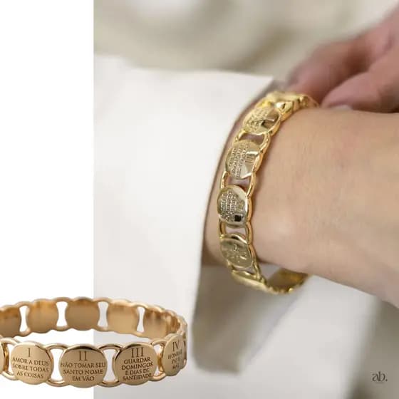 Bracelete 10 Mandamentos Pulseira Feminino Luxo Medalhas Alto Relevo