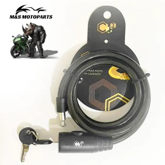 Trava Cabo De Aço Cadeado Segurança Bike Moto Com Chave Espiral Anti-Roubo 10 MM X 1200 MM