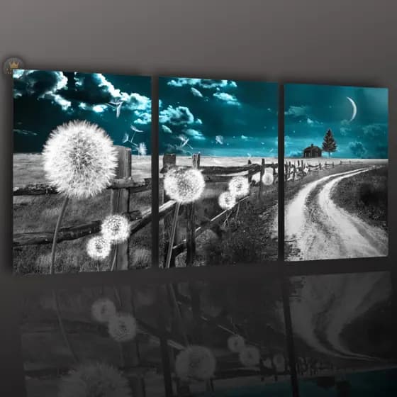 Quadros Decorativos 3 Peças Dente De Leão Paisagem Sala Quarto