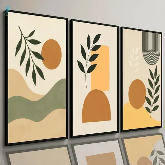 Quadros Decorativos Trio de Folhas Estruturas Geométricas Abstrato Sala Quarto