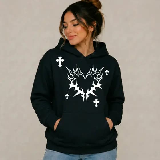 Moletom Com Capuz Coração Espinhos Gótico Cyber Grunge Feminino