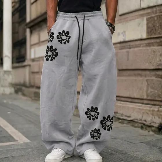 Calça Moletom Baggy Wide Leg Streetwear Unissex Estampa Y2K