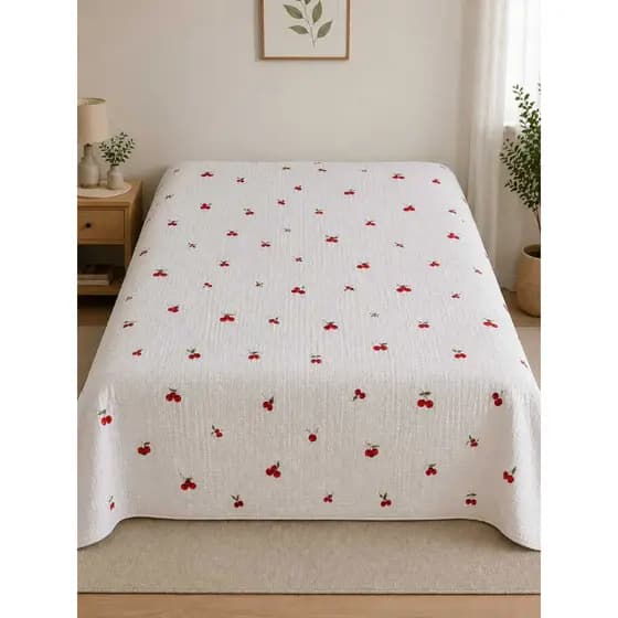 Colcha Cobre Leito Piquet Cama Casal Queen Algodão Estampa Cereja