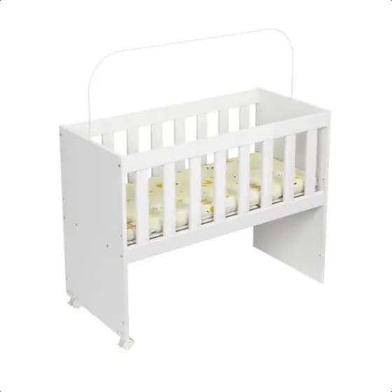 Mini Berço Nina Com Colchão Rodinhas e Suporte de Mosquiteiro