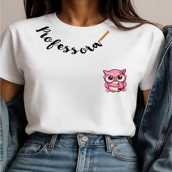 Camiseta Unissex Professora Coruja Rosa Estampa Fofa e Educadora Premium Blusao Confortavel
