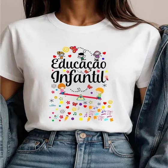 Camiseta Estampa Educação Infantil Estilo Colorido e Divertido para Professoras e Pedagogas Premium