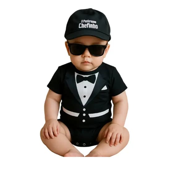 Body Bebê Temático Mesversario Fantasia Infantil Podereso Chefinho