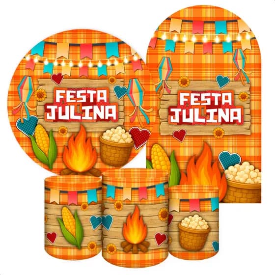 Kit Festivo Painel Completo Tema Festa Julina Mesa Quadrada decoração Kit Cone Capa Cilindro