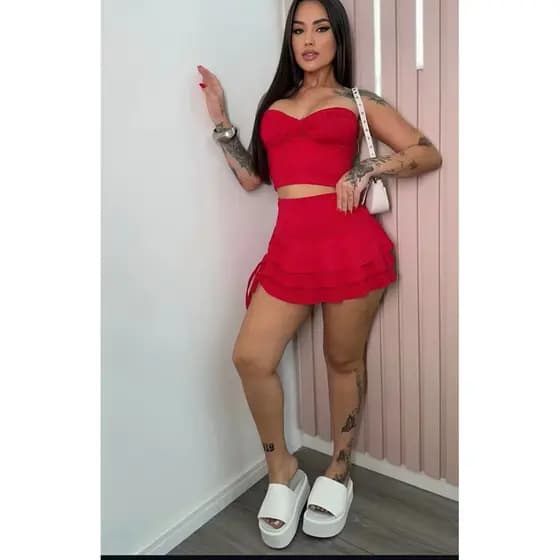 Short Saia Babado com Regulagem Envio Imediato