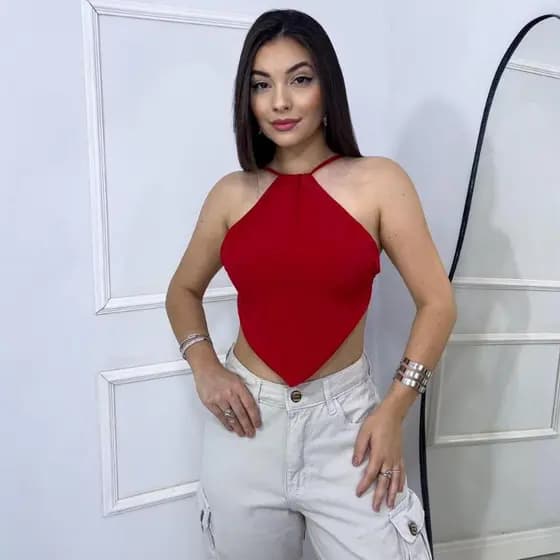 Cropped Lenço Feminino Frente Unica com Amarração Nas Costas Liso e Estampado