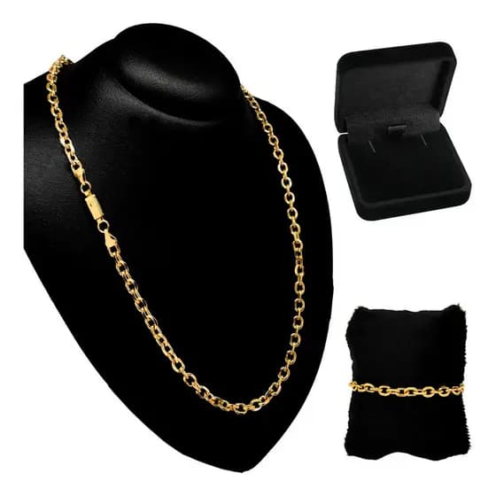 Corrente Cordão Masculino Cadeado 5mm + Pulseira Original