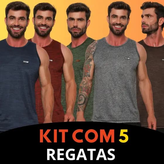 Kit 5 Regata Masculina Camiseta Sem Manga Malha Fria Premium Dryfit Blusa Treino Academia