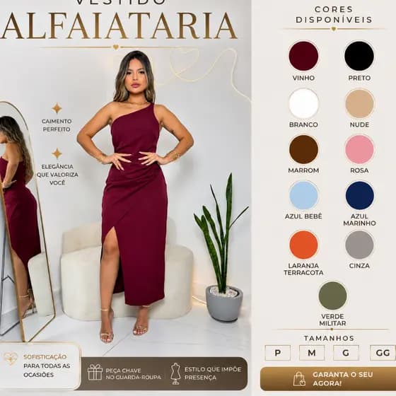 Vestido Feminino Midi Alfaiataria Com Fenda