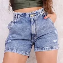Bermuda Boyfriend Marmorizadas Meia Coxa Com Bolso Faca Feminina Short Cintura Alta Blogueira Jeans 100% Algodão