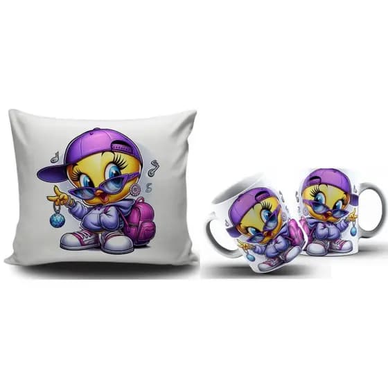Caneca e Almofada PiuPiu presente aniversário natal aniversário decorativo