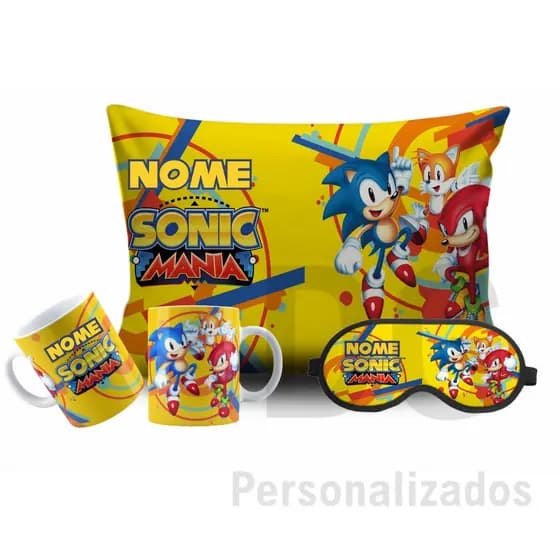 Sonic kit caneca polímero almofada e tapa olho