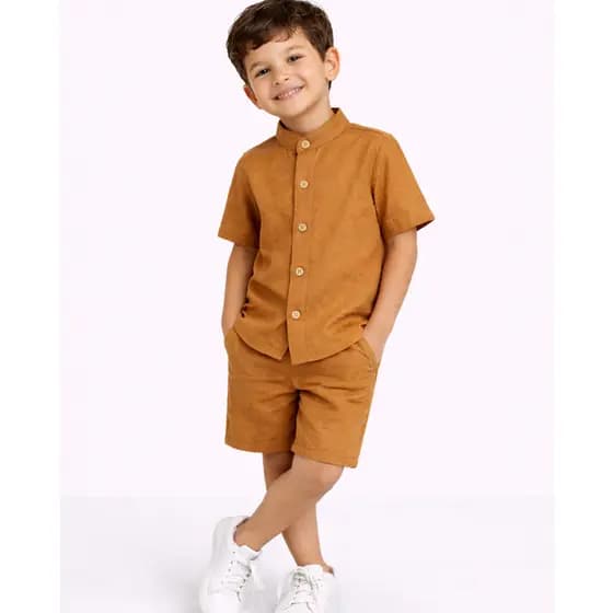 CONJUNTO DE MENINO EM LINHO MISTO GOLA PADRE CONJUNTO INFANTIL CONJUNTO MENINO