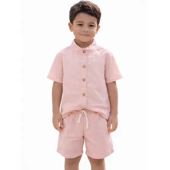 CONJUNTO INFANTIL DE MENINO GOLA PADRE EM LINHO