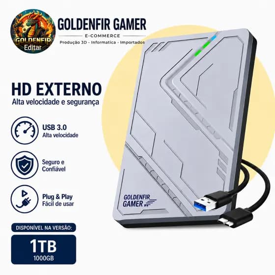 HD Externo 1 Tb Usb 3.0 Notebook Ps3/ps4/ps5 Xbox Seriesx Mac Tvbox Gamer Armazenamentos E Backups Com Led Azul Infokit