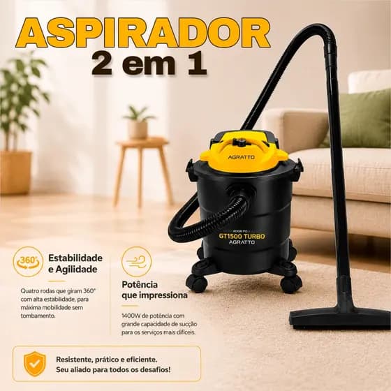 Aspirador de Pó e Água Portátil Aspirador de Pó 2 em 1 Aspiador de Água 11L Agratto 1400W