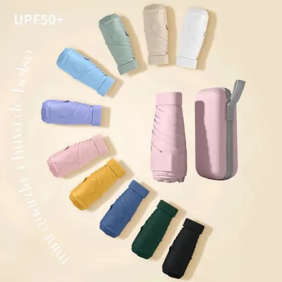 Mini guarda chuva de bolso UPF50+ Cápsula Sombra do sol Guarda com Caixa Feminino Colorido