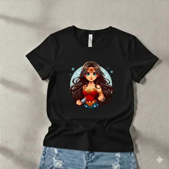 Camiseta Mulher Maravilha Fofa Blusa 100% Algodão Adulto Infantil Kids Envio Rápido