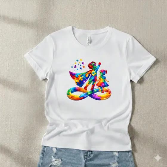 Camiseta Unissex Autismo Menina e Menino Símbolo Infinito Estampada Blusa 100% Algodão Envio Rápido