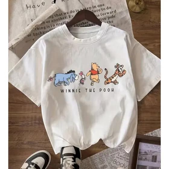 Camiseta Unissex Winnie The Pooh Blusa 100% Algodão Frente e Costa Tendência Ursinho Envio Rápido
