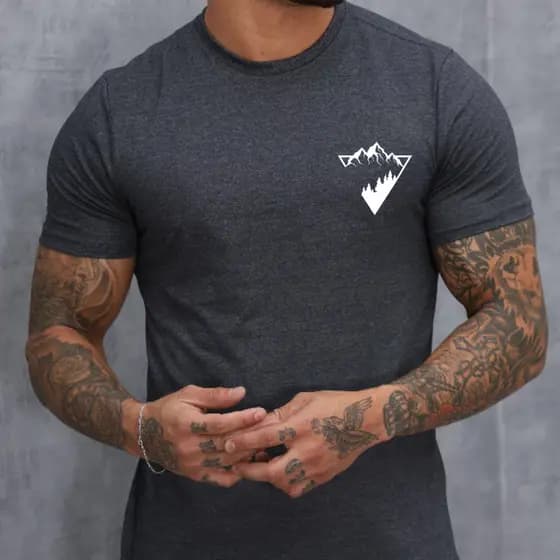 Camiseta Masculina Triângulo Montanha Tendência Blusa 100% Algodão Envio Rápido