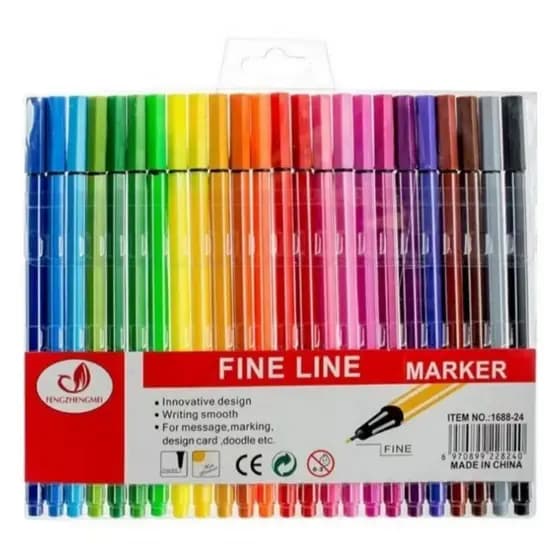 Kit Com 12/24 Canetas Coloridas Fine Line Ponta Fina 0.4mm