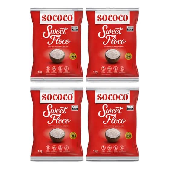 4 Coco Em Flocos Úmido E Adoçado Sweet Floco Sococo 1 Kg