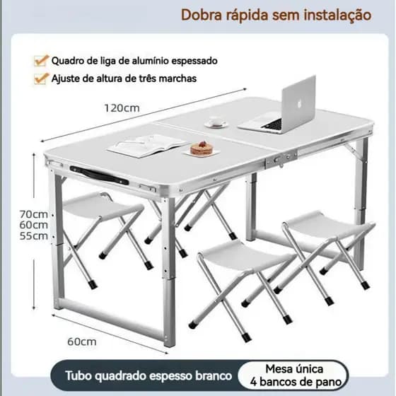 Mesa Dobrável Camping 120x60 Escrivaninhas e Mesas Vira Maleta Para Jardim Praia