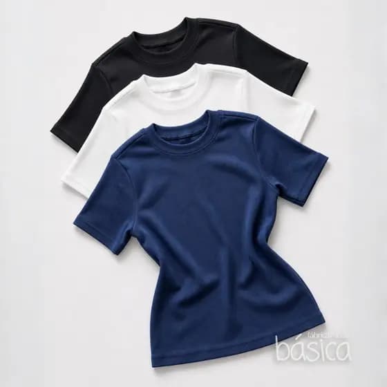 Kit 3 Blusa Manga Curta Ribana Canelada Feminina Básica Elegante