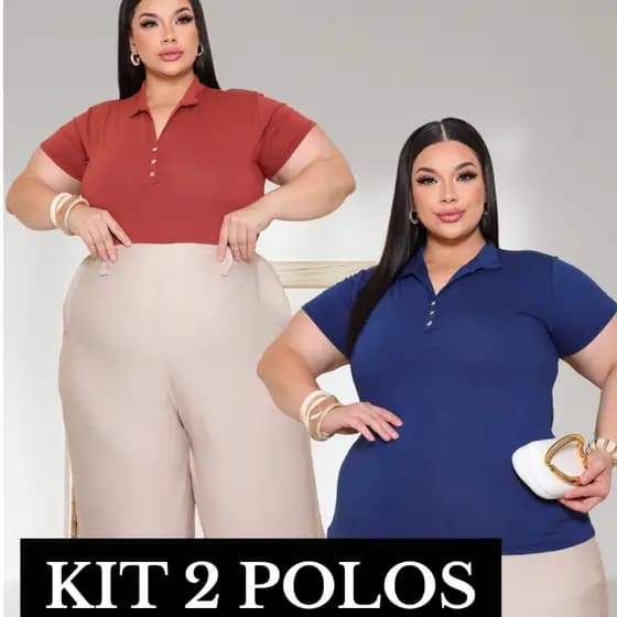 KIT 2 CAMISA POLO GOLA REGULAVEL BLUSA PLUS SIZE MANGA CURTA VISCOLYCRA PREMIUM MODA FEMENINO GG G1 G2