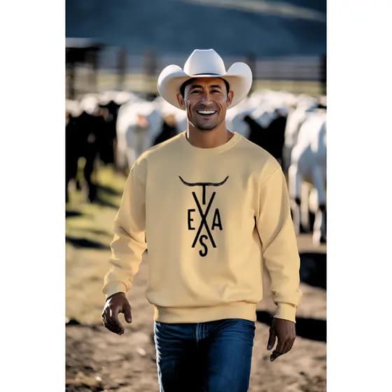 Moletom Sem Capuz TEXAS EUA Flanelado Estampado TX Chifre